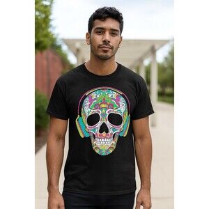 Dean Russo Sugar Skull T-shirt Day of the Dead Neon Calavera Men's Tee Sz L